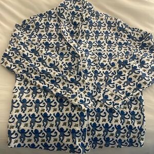 Roller Rabbit long sleeve blue monkey pajama top
